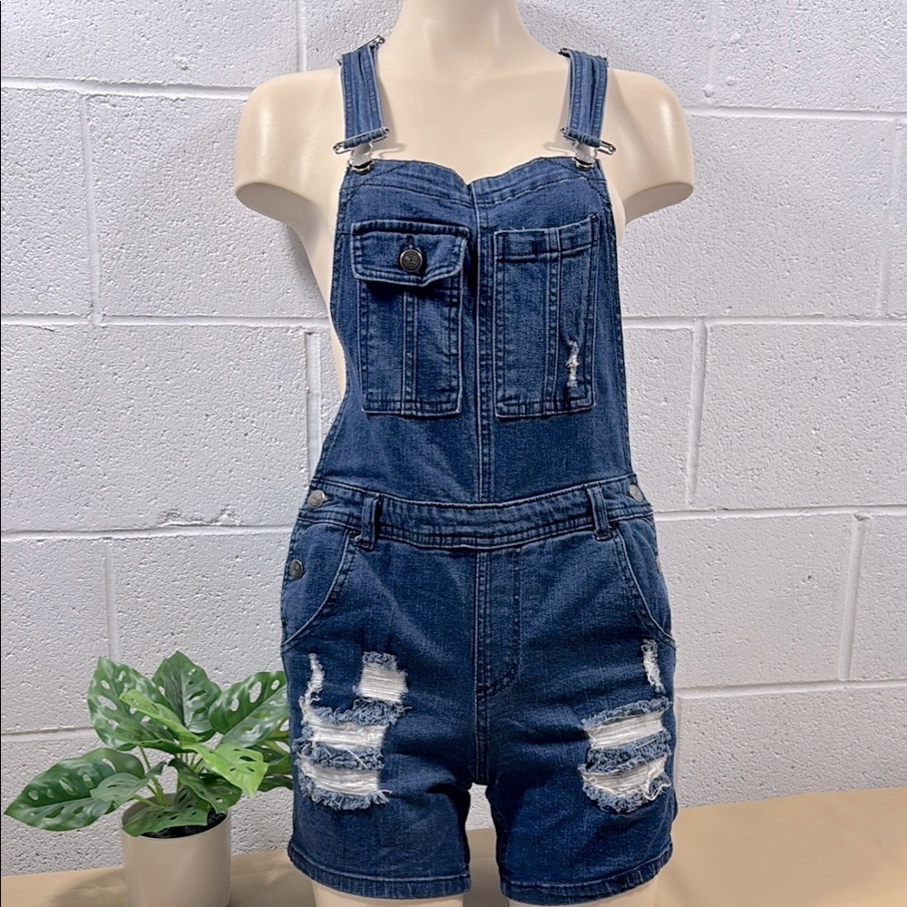 No Boundaries Blue Denim stretchy distressed Overalls​​